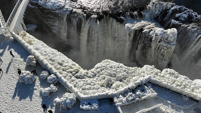 Great Falls freeze due to winter storms in New Jersey