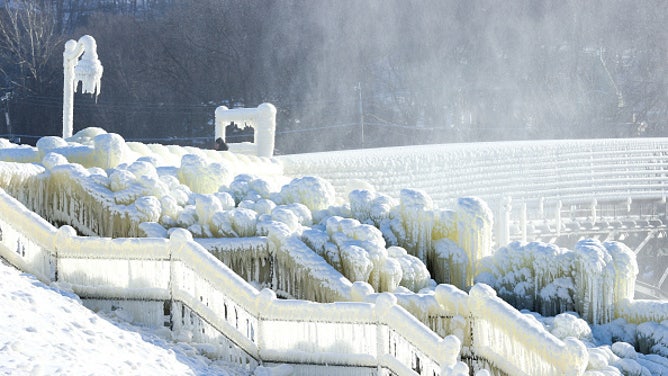 Great Falls freeze due to winter storms in New Jersey