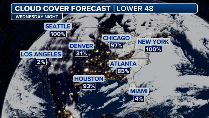 Cloud cover forecast for Wednesday night.