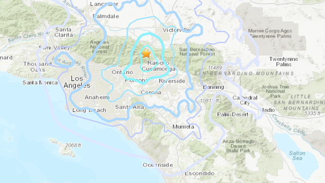 Location of epicenter of earthquake.