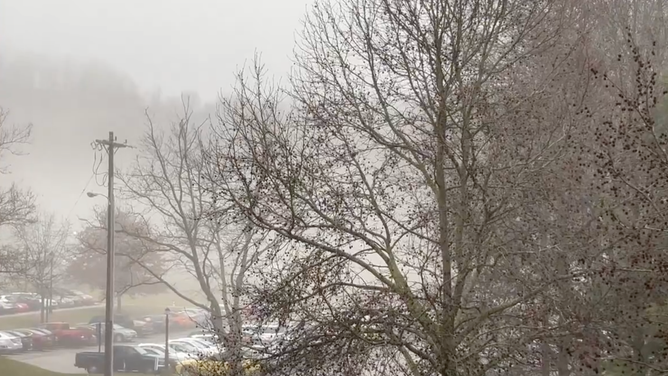 Fog blankets an Athens, Ohio neighborhood on Jan. 25, 2024.