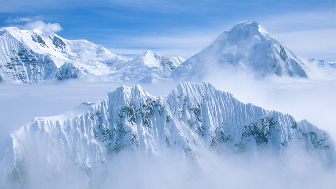 Mountain tops in St Elias National Park and Preserve, Wrangell Mountains, Wrangell, Alaska (Photo by: Joe Sohm/Visions of America/Universal Images Group via Getty Images)