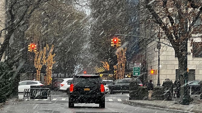 Snow falls in New York City, New York, during a nor'easter on Jan. 6, 2024.