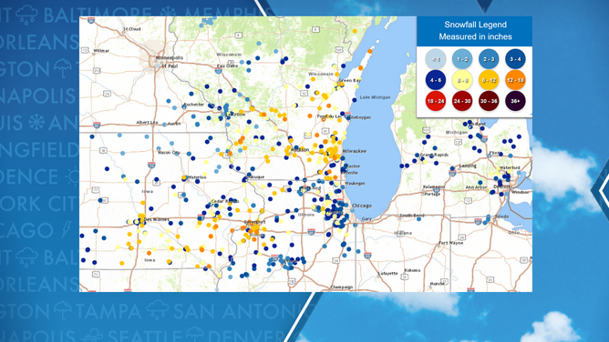 Snowfall accumulations in Midwest
