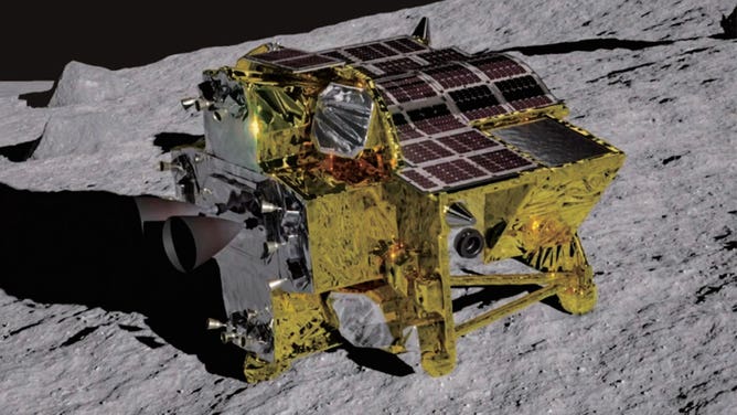 An artist's depiction of Japan's SLIM lander on the surface of the Moon.