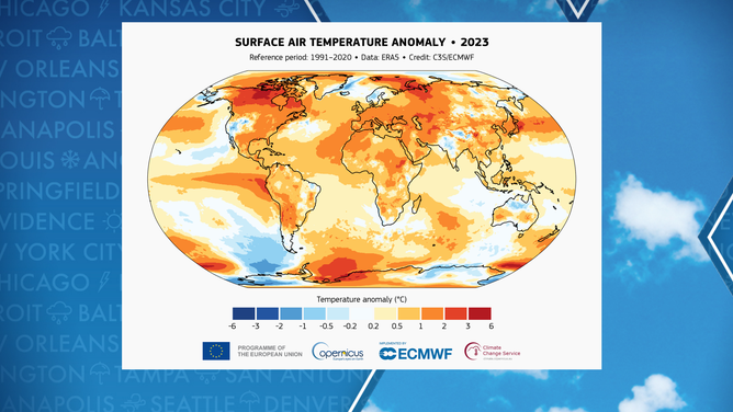Surface air temperature anomaly for 2023