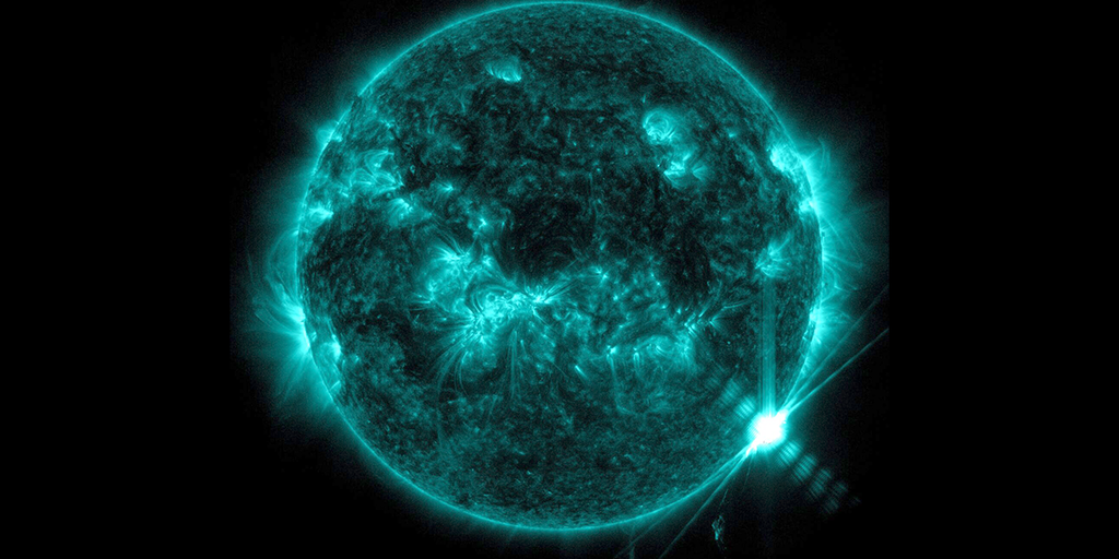 The Sun produces a powerful solar flare that causes a solar radiation storm and possible radio outage