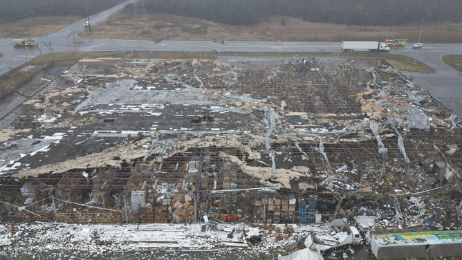 Destroyed building in Grand Blanc, Michigan. Feb. 28, 2024.
