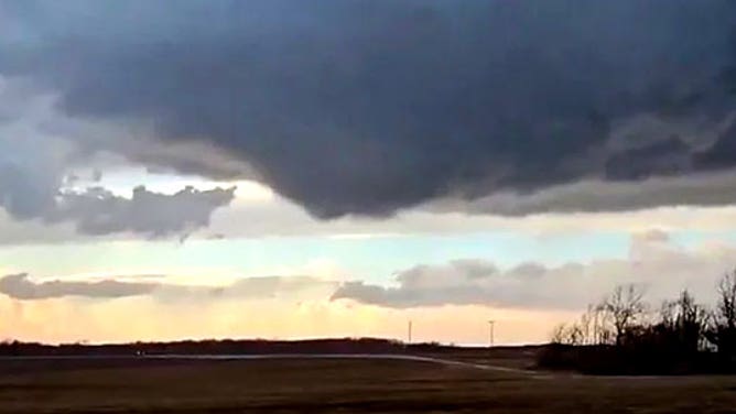A rotating thunderstorm is seen near Henry, Illinois, on Feb. 8, 2024.