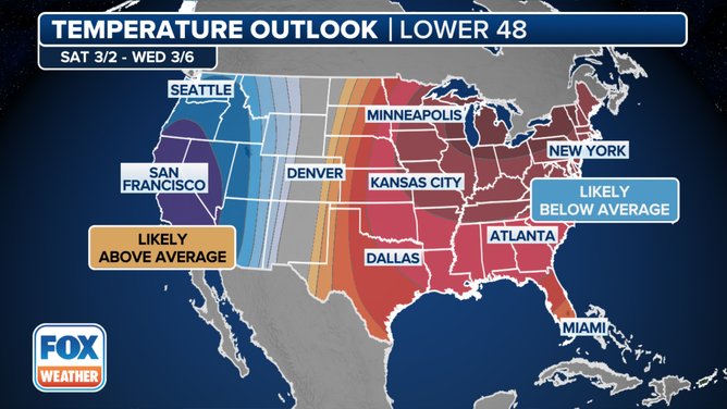 The long-range temperature outlook from NOAA's Climate Prediction Center.