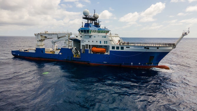 Research Vessel Falkor, photographed during an expedition testing new high-resolution mapping methods. Seafloor mapping is integral to oceanographic research.