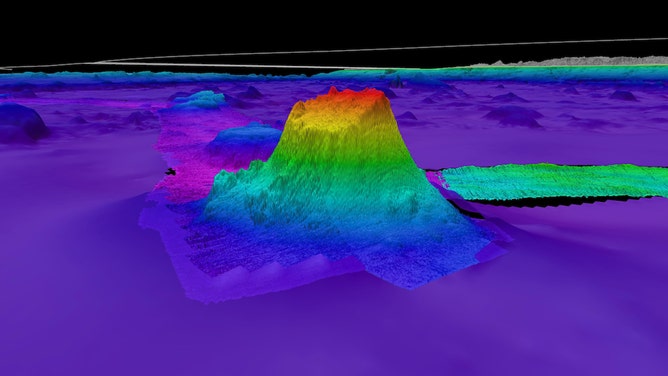 The first of four seamounts discovered by experts on board Schmidt Ocean Institute’s R/V Falkor during an opportunistic mapping transit from Costa Rica to Chile is 1,591 meters in height and covers 177 square kilometers.