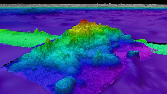 The third of four seamounts discovered by mapping experts on board R/V Falkor is 1,644 meters in height.