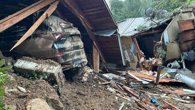 Flooding and mudslide damage in the Beverly Glen neighborhood in Los Angeles County, California on Feb. 6, 2024 after an atmospheric river caused massive flooding throughout SoCal. (Image: Robert Ray/FOX Weather)