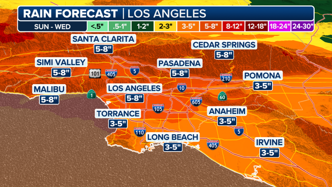 Rain forecasts for Los Angeles area through Wednesday Feb. 7.