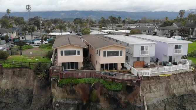 Erosion caused by rainfall from an atmospheric river in Isla Vista, California on Feb. 6, 2024. 