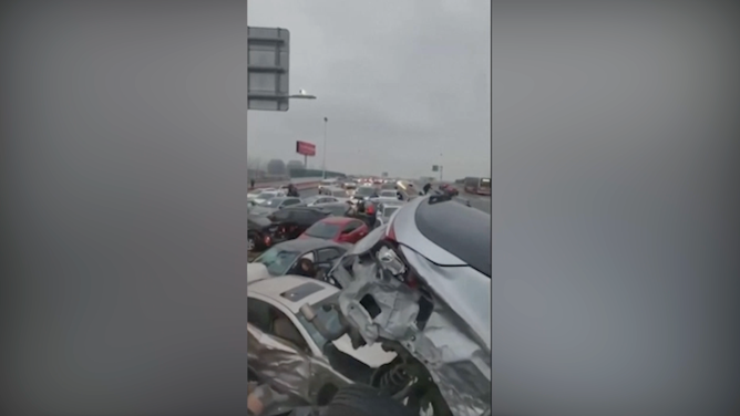 Part of the pile-up in Suzhou, China. Feb. 23, 2024.