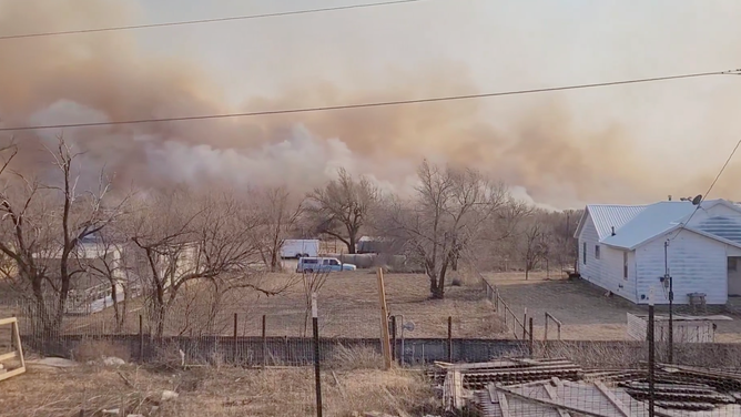 Smoke fills the sky in the Texas Panhandle from the Lefors Wildfire on February 26, 2024.