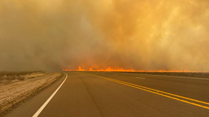 The Smokehouse Creek Fire burns in Hutchinson County, Texas on February 27, 2024. The 200,000-acre firing is burning out of control.