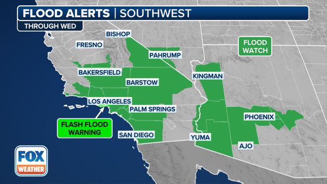 A look at the flood alerts posted through Wednesday in the Southwest.