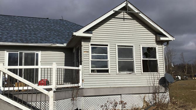 Damage is seen near Albany, Wisconsin, after a tornado Feb. 8, 2024.