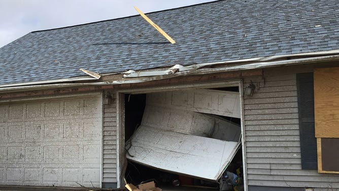 Damage is seen near Albany, Wisconsin, after a tornado Feb. 8, 2024.