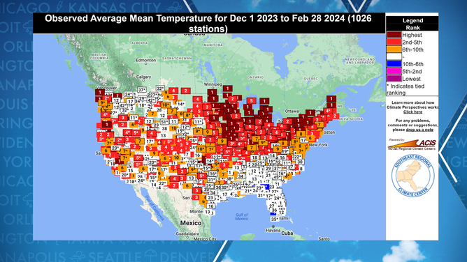Winter 2023-24 temperature rankings