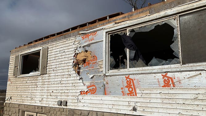 Damage is seen near Evansville, Wisconsin, after a tornado Feb. 8, 2024.