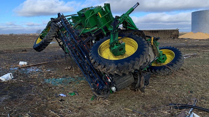 Damage is seen near Evansville, Wisconsin, after a tornado Feb. 8, 2024.