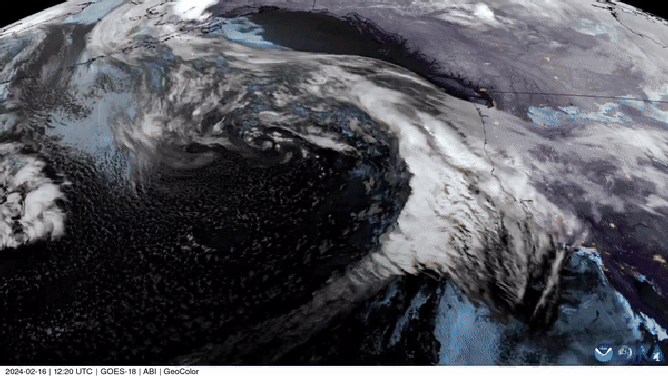 Atmospheric river event impacting the West on Feb. 16