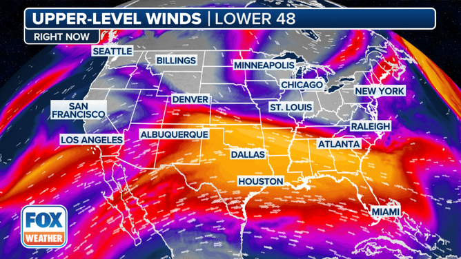 Upper-level winds across the U.S.