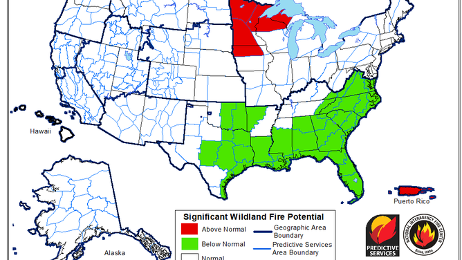 March significant fire potential map