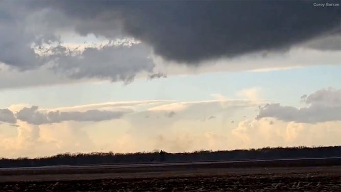 A rotating thunderstorm is seen near Henry, Illinois, on Feb. 8, 2024.