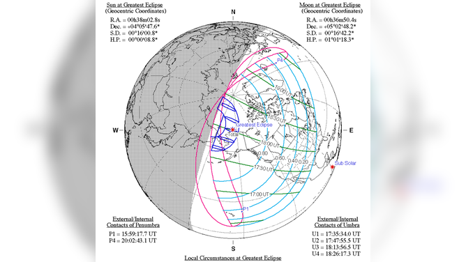 Path of the total solar eclipse in 2033