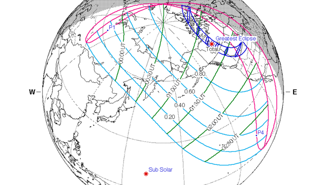 Path of the total solar eclipse in 2044