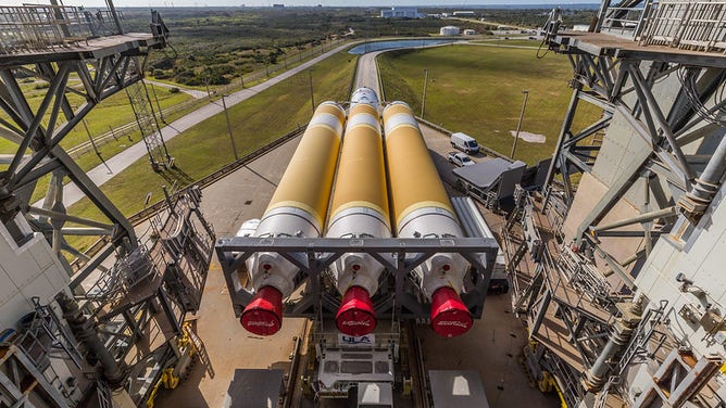 A United Launch Alliance (ULA) Delta IV Heavy rocket is transported from the Horizontal Integration Facility to Space Launch Complex-37 in preparation to launch the NROL-70 mission for the National Reconnaissance Office. Photo credit: United Launch Alliance