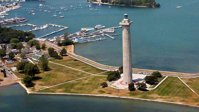 Aerial shot of Perry's Victory and International Peace Memorial.