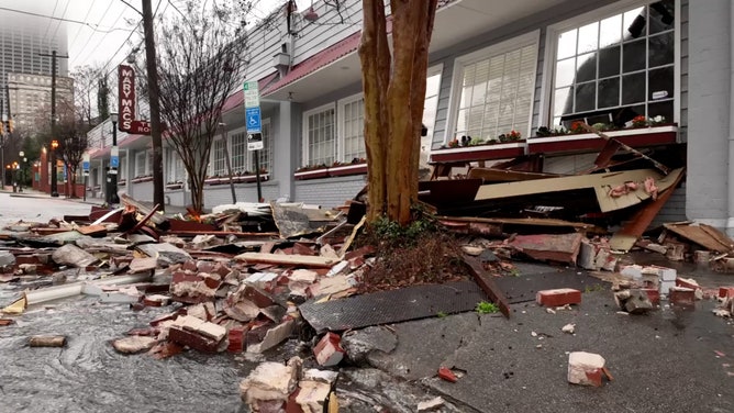 Video recorded in Atlanta shows a roof collapse at the city's iconic Mary Macs Tea Room after heavy rain and flooding moved through the region on Wednesday.