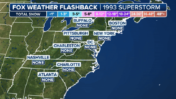 Blizzard of 1993 Snow Map