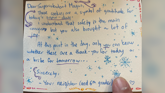 Duluth Public Schools shared this image of the note sent by a sixth grader hoping for another snow day on Tuesday, March 26, 2024.