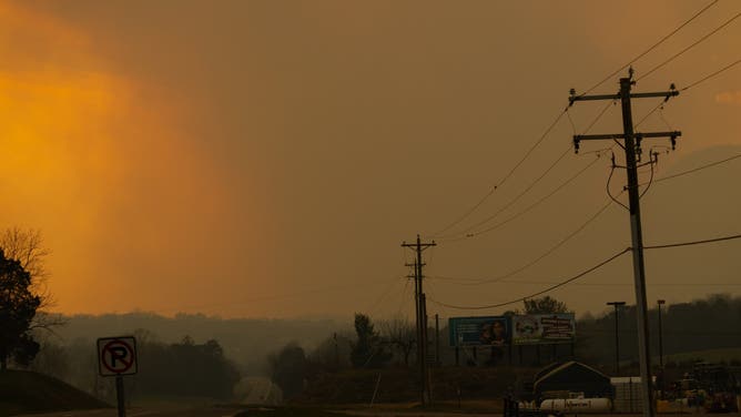 Orange tinted sky and wildfire smoke seen in Luray, Virginia on Wednesday, March 20, 2024.