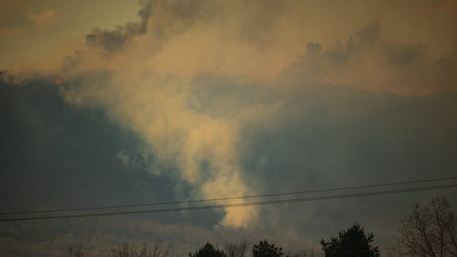 Orange tinted sky and wildfire smoke seen in Luray, Virginia on Wednesday, March 20, 2024.