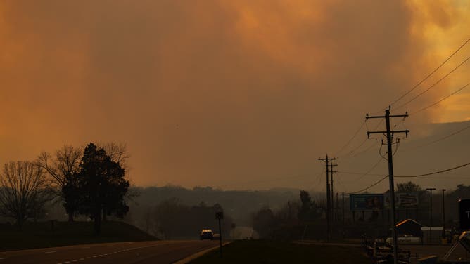 Orange tinted sky and wildfire smoke seen in Luray, Virginia on Wednesday, March 20, 2024.