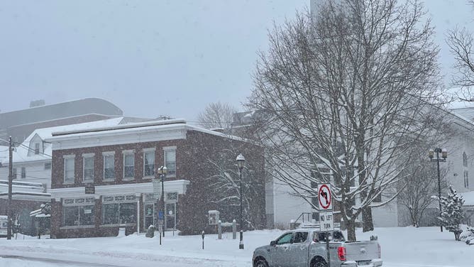 Snow falls in Plymouth, New Hampshire
