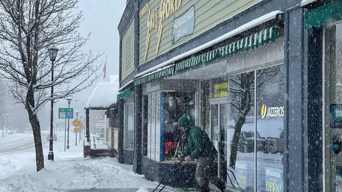 Snow falls in Plymouth, New Hampshire
