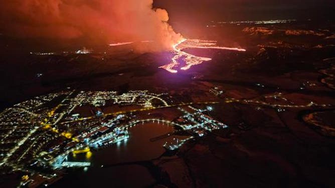 The Grindavik, Iceland volcano eruption on March 17, 2024. (Image: Icelandic Met Office)