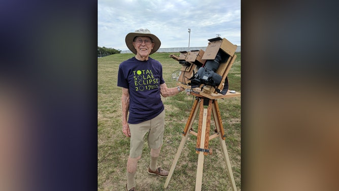 Laverne Biser created a platform that housed three cameras to capture the total solar eclipse in Beatrice, Nebraska in 2017.