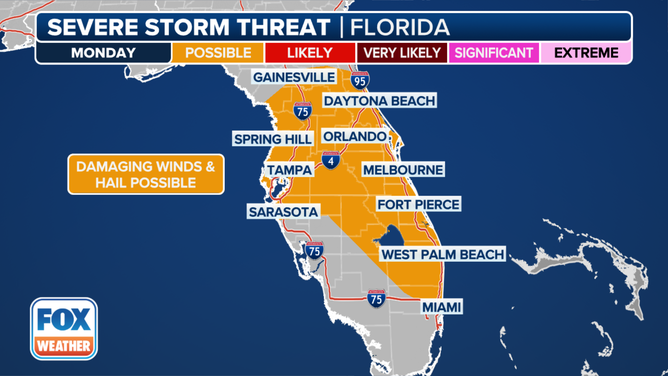 The severe storm threat in Florida on Monday, March 18, 2024.
