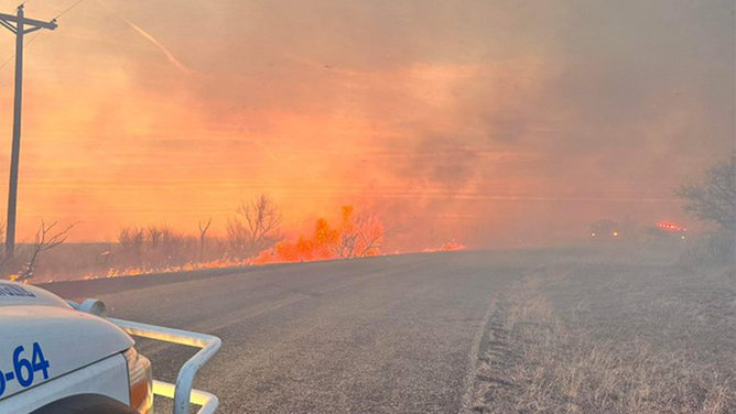 This image shows the Roughneck Fire near Sanford, Texas, on Sunday, March 3, 2024.