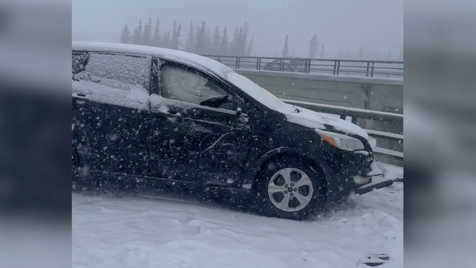 Part of a pileup on Highway 1 near Calgary, Canada. Feb. 29, 2024.